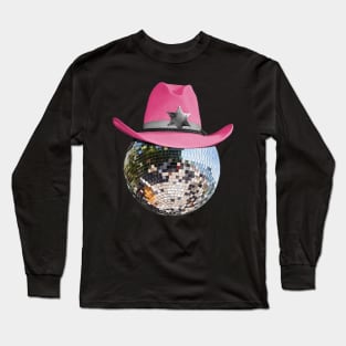 Disco Ball Wearing Pink Cowboy Hat Club Retro Long Sleeve T-Shirt